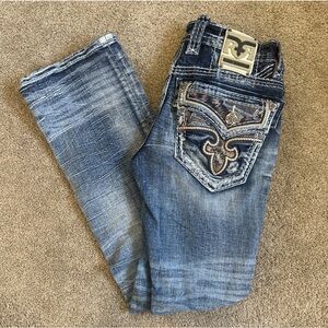 Rock Revival Rolf Distressed Blue Slim Boot Cut Jeans